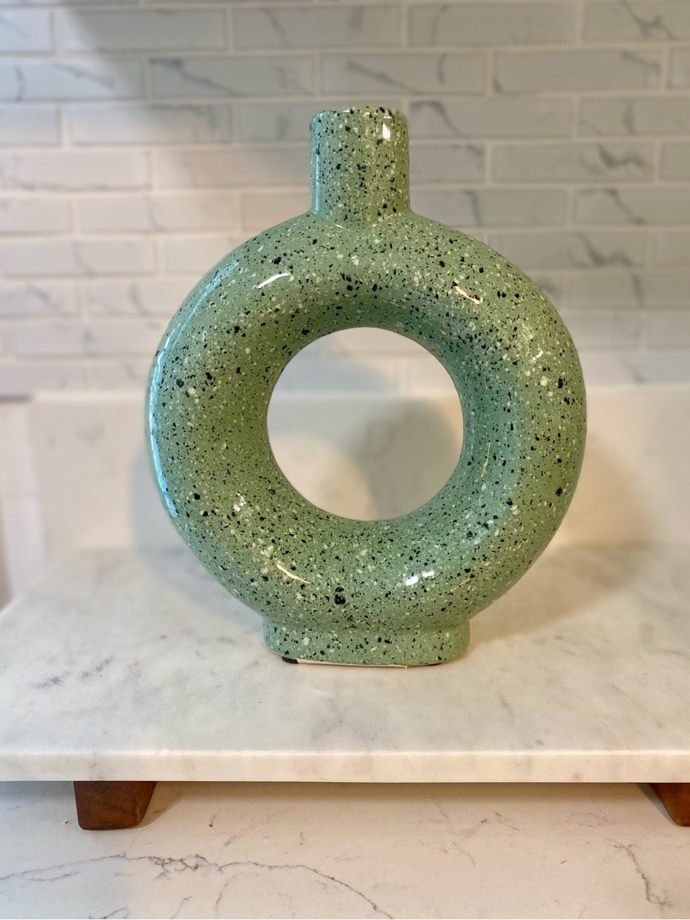 Round Speckled Mint Green Ceramic Vase